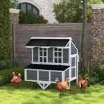 PawHut 43" Chicken Coop with Wheels, Chicken Tractor with Nesting Box, Windows, Pull-out Tray, Perches, for 2-4 Hens, Gray - Image 10