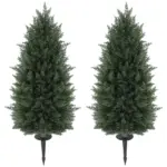 HOMCOM 43.3 Inch Set of 2 Artificial Cypress Topiary Tree, Indoor Outdoor UV Resistant Faux Plants with Ground Stake for Garden - Image 11