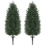 HOMCOM 43.3 Inch Set of 2 Artificial Cypress Topiary Tree, Indoor Outdoor UV Resistant Faux Plants with Ground Stake for Garden