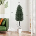 HOMCOM 43.3 Inch Set of 2 Artificial Cypress Topiary Tree, Indoor Outdoor UV Resistant Faux Plants with Ground Stake for Garden - Image 3