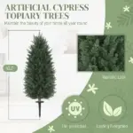HOMCOM 43.3 Inch Set of 2 Artificial Cypress Topiary Tree, Indoor Outdoor UV Resistant Faux Plants with Ground Stake for Garden - Image 4