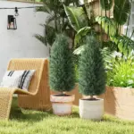 HOMCOM 43.3 Inch Set of 2 Artificial Cypress Topiary Tree, Indoor Outdoor UV Resistant Faux Plants with Ground Stake for Garden - Image 7
