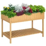 Outsunny 43x18x30in Raised Garden Bed with 8 Pockets and Shelf, Wooden Elevated Planter Box with Legs to Grow Herbs, Vegetables, and Flowers, Natural