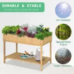 Outsunny 43x18x30in Raised Garden Bed with 8 Pockets and Shelf, Wooden Elevated Planter Box with Legs to Grow Herbs, Vegetables, and Flowers, Natural - Image 4
