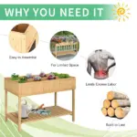 Outsunny 43x18x30in Raised Garden Bed with 8 Pockets and Shelf, Wooden Elevated Planter Box with Legs to Grow Herbs, Vegetables, and Flowers, Natural - Image 6