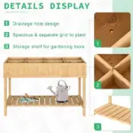 Outsunny 43x18x30in Raised Garden Bed with 8 Pockets and Shelf, Wooden Elevated Planter Box with Legs to Grow Herbs, Vegetables, and Flowers, Natural - Image 7