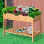Outsunny 43x18x30in Raised Garden Bed with 8 Pockets and Shelf, Wooden Elevated Planter Box with Legs to Grow Herbs, Vegetables, and Flowers, Natural - Image 10