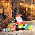 4.4' Inflatable Santa Claus and Gift Boxes with White LED Lights, Blow-Up Outdoor Display for Party - Image 2