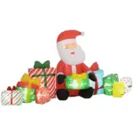 4.4' Inflatable Santa Claus and Gift Boxes with White LED Lights, Blow-Up Outdoor Display for Party