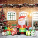 4.4' Inflatable Santa Claus and Gift Boxes with White LED Lights, Blow-Up Outdoor Display for Party - Image 10
