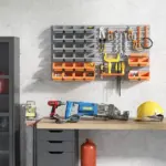 44 PCS Wall Mounted Pegboard Tool Organizer Rack Kit with Various Sized Storage Bins, Pegboard and Hooks, Orange - Image 2