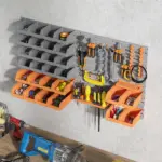 44 PCS Wall Mounted Pegboard Tool Organizer Rack Kit with Various Sized Storage Bins, Pegboard and Hooks, Orange - Image 7