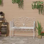 45" Patio Garden Bench, Cast Iron Antique Porch Benches for Outside, Cream White - Image 2