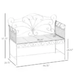 45" Patio Garden Bench, Cast Iron Antique Porch Benches for Outside, Cream White - Image 3