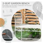 45" Patio Garden Bench, Cast Iron Antique Porch Benches for Outside, Cream White - Image 4