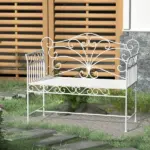 45" Patio Garden Bench, Cast Iron Antique Porch Benches for Outside, Cream White - Image 10
