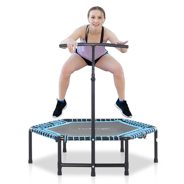 45ft-exercise-trampoline-portable-foldable-fitness-trampoline-with-adjustable-t-bar-and-heavy-duty-design-blue.webp 4.5 ft Foldable Fitness Trampoline with Adjustable T Bar, Blue - Image 1