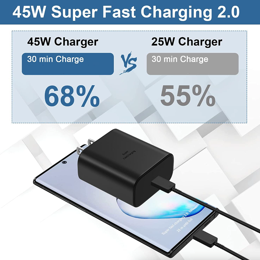 45W USB C Fast Wall Charger with 10 Foot Cable for Samsung Galaxy S20 S21 S22 S23