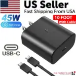 45W USB C Fast Wall Charger with 10 Foot Cable for Samsung Galaxy S20 S21 S22 S23