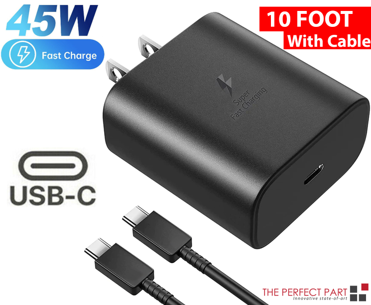 45W USB C Fast Wall Charger with 10 Foot Cable for Samsung Galaxy S20 S21 S22 S23