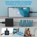 45W USB-C PD Wall Charger with 6 Foot Cable Compatible with Samsung Galaxy - Image 2