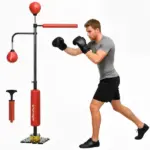4.6'-6.7' Speed Bag Boxing Bag Stand, Reflex Bag Boxing Training Equipment, Speed Punching Bag, Red