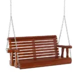 Outsunny 46" Wooden Patio Swing Bench, 2-Person Porch Swing with Cup Holders, Chains, Brown