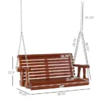 Outsunny 46" Wooden Patio Swing Bench, 2-Person Porch Swing with Cup Holders, Chains, Brown - Image 3