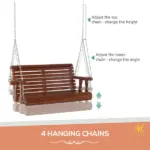 Outsunny 46" Wooden Patio Swing Bench, 2-Person Porch Swing with Cup Holders, Chains, Brown - Image 4
