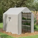 Outsunny 4.6' x 4.7' Portable Greenhouse, Water/UV Resistant Walk-In Small Outdoor Green House with 2 Tier U-Shaped Flower Rack Shelves - Image 2