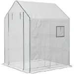 Outsunny 4.6' x 4.7' Portable Greenhouse, Water/UV Resistant Walk-In Small Outdoor Green House with 2 Tier U-Shaped Flower Rack Shelves