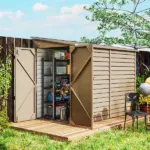 Outsunny 4.6' x 9' Outdoor Storage Shed, Lean to Garden Shed with Foundation Kit, Lockable Doors and Gloves for Patio, Lawn, Brown - Image 2
