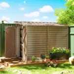 Outsunny 4.6' x 9' Outdoor Storage Shed, Lean to Garden Shed with Foundation Kit, Lockable Doors and Gloves for Patio, Lawn, Brown - Image 10