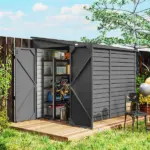 Outsunny 4.6' x 9' Outdoor Storage Shed, Lean to Metal Shed with Foundation Kit, Lockable Doors and Gloves for Patio, Lawn, Dark Gray - Image 2