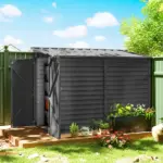 Outsunny 4.6' x 9' Outdoor Storage Shed, Lean to Metal Shed with Foundation Kit, Lockable Doors and Gloves for Patio, Lawn, Dark Gray - Image 10