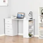 HOMCOM 47" Home Office Desk, Modern Desk with Storage with 3 Drawer and Storage Shelf, White - Image 2