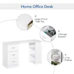 HOMCOM 47" Home Office Desk, Modern Desk with Storage with 3 Drawer and Storage Shelf, White - Image 4