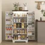 HOMCOM 47" Kitchen Cabinet with Sensing LED Light, Kitchen Pantry Cabinet with Doors, Adjustable Shelves, Door Shelves, White - Image 2