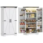HOMCOM 47" Kitchen Cabinet with Sensing LED Light, Kitchen Pantry Cabinet with Doors, Adjustable Shelves, Door Shelves, White - Image 11