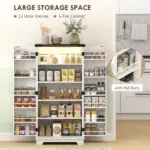 HOMCOM 47" Kitchen Cabinet with Sensing LED Light, Kitchen Pantry Cabinet with Doors, Adjustable Shelves, Door Shelves, White - Image 6