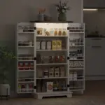 HOMCOM 47" Kitchen Cabinet with Sensing LED Light, Kitchen Pantry Cabinet with Doors, Adjustable Shelves, Door Shelves, White - Image 9