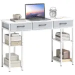 47" Small Computer Desk, Writing Desk with Fabric Drawers, Home Office Desk with Adjustable Shelves, White - Image 11