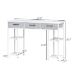 47" Small Computer Desk, Writing Desk with Fabric Drawers, Home Office Desk with Adjustable Shelves, White - Image 3