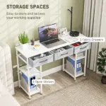 47" Small Computer Desk, Writing Desk with Fabric Drawers, Home Office Desk with Adjustable Shelves, White - Image 4