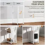 47" Small Computer Desk, Writing Desk with Fabric Drawers, Home Office Desk with Adjustable Shelves, White - Image 5
