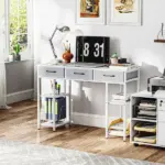 47" Small Computer Desk, Writing Desk with Fabric Drawers, Home Office Desk with Adjustable Shelves, White - Image 8