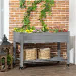 47" x 21" Raised Garden Bed Elevated Wooden Planter Box w/ Lockable Wheels, Storage Shelf for Backyard, Dark Gray - Image 2