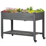 47" x 21" Raised Garden Bed Elevated Wooden Planter Box w/ Lockable Wheels, Storage Shelf for Backyard, Dark Gray - Image 11