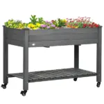 47" x 21" Raised Garden Bed Elevated Wooden Planter Box w/ Lockable Wheels, Storage Shelf for Backyard, Dark Gray