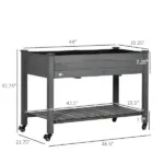 47" x 21" Raised Garden Bed Elevated Wooden Planter Box w/ Lockable Wheels, Storage Shelf for Backyard, Dark Gray - Image 3